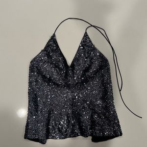 *NWT* Sexy Sequin Halter Top (Dark Silver)